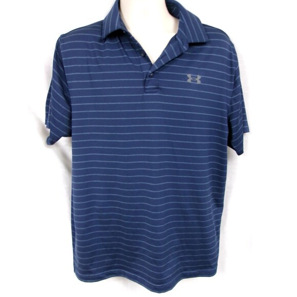 Under Amour The Playoff Polo Shirt Blue Striped Short Sleeve Men's Size Large - Picture 1 of 4